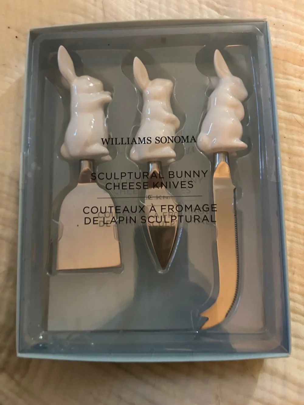 Williams Sonoma Ceramic Bunny Handle Cheese Knife Set - White and Silver